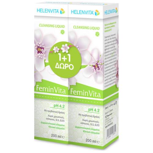 Helenvita Πακετο Προσφοράς FeminVita pH 4.2 Cleansing Liquid Υγρό Καθαρισμού για την Ευαίσθητη Περιοχή με Πρεβιοτική Δράση 2x200ml